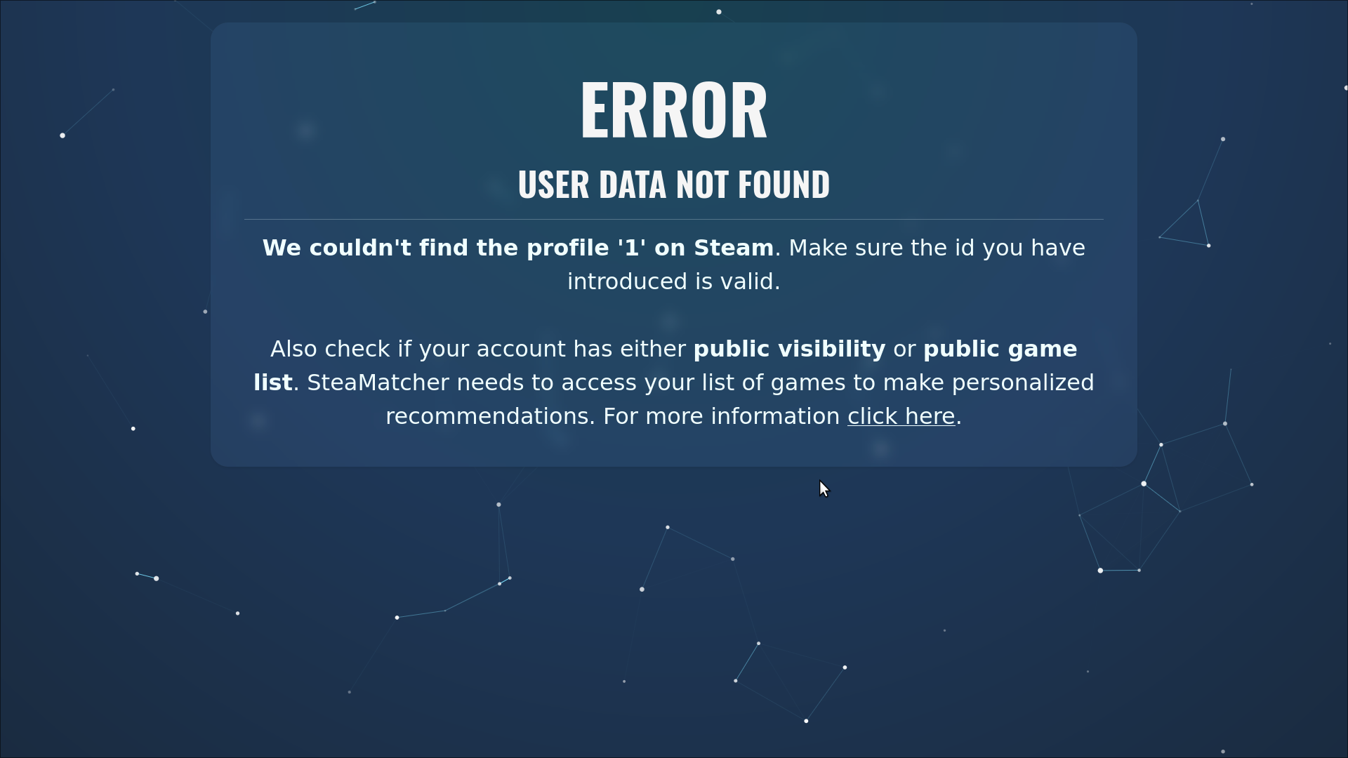 SteamMatcher - error menu